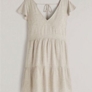Abercrombie Cream Ruffle Sleeve Trapeze Mini Dress  Linen Blend NWOT